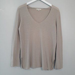 Boston Proper Knit Flare Sleeve V-Neck Tan Sweater
